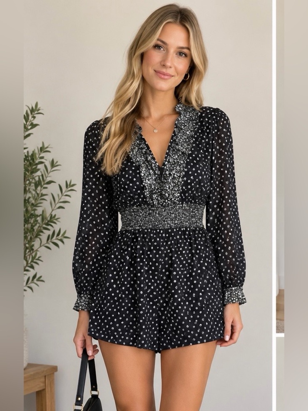 NWT American Eagle Floral Print Polka Dot Long Sleeve Romper